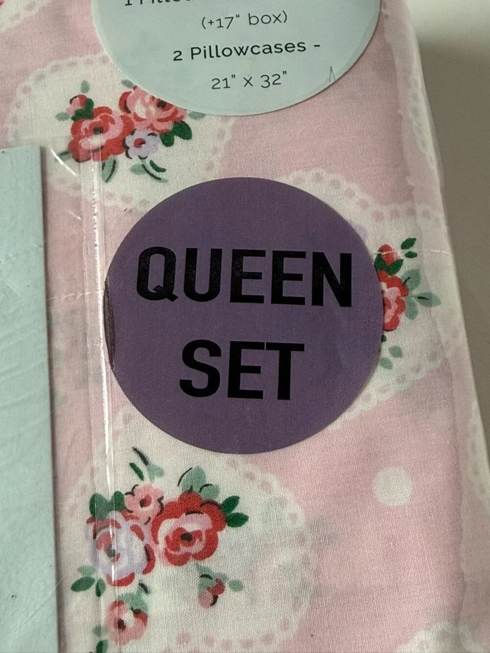 Cath Kidston London Lace Hearts Queen Sheet Set 2 Pillowcase Floral Rose pink